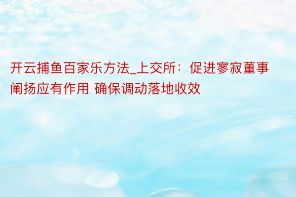 开云捕鱼百家乐方法_上交所：促进寥寂董事阐扬应有作用 确保调动落地收效